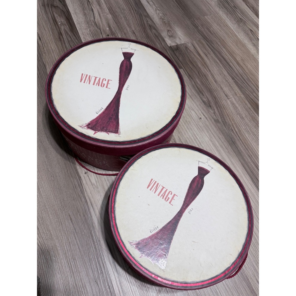 Emily Adams Tri-Coastal Design Vintage Divine Hat Boxes Set of 2 Red Dress Pink